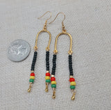 Women Gold Rasta Earrings Jewelry Beaded Black Dangle Handmade