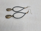 Women Earrings Long Dangle Cowrie Black Antique Bronze Jewelry
