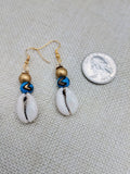 Cowrie Earrings Drop Dangle Blue Gold Women Jewelry Ethnic