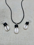 African Cowrie Set Jewelry Black Beaded Silver Necklace Earrings Fashion Women