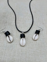 African Cowrie Set Jewelry Black Beaded Silver Necklace Earrings Fashion Women