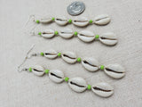 Cowrie Earrings Boho Summer Green Jewelry Silver Handmade Women Long Dangle