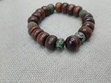 Men Bracelets Beaded Wooden Stone Agate Jewelry Brown Green Stretch