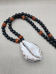 Men Necklace Cowrie Shell Jewelry Black Brown Wood Beaded Ethnic Handmade