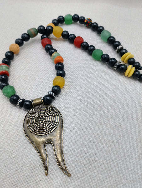 Men Necklace Tribal Spiral Antique Bronze Colorful Jewelry Ethnic Gift ldea