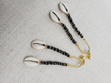 Women Clip On Earrings Black Gold Cowrie Long Dangle Beaded Jewelry Non Pierced