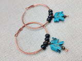Copper Hoop Earrings Women Turquoise Elephant Beaded Ethnic Jewelry