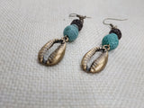 Boho Earrings Antique Bronze Cowrie Turquoise Brown Women Jewelry
