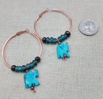 Elephant Earrings Copper Hoop Jewelry Turquoise Beaded Boho Women