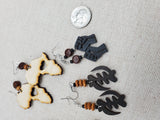 Wooden Earrings Africa Gye Nyame Black Brown Cowrie Fist Women Handmade Beaded Jewelry Set of 4