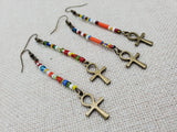 Ankh Earrings Brass Beaded Small Long Dangle Jewelry Women Gift Ideas