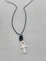 Small Ankh Pendant Necklace Black Cord Beaded Unisex Egyptian Jewelry Minimalist