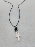 Small Ankh Pendant Necklace Black Cord Beaded Unisex Egyptian Jewelry Minimalist