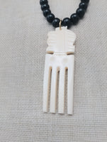 Men's African Necklace Rasta Ghana Beaded Jewelry Duafe Adinkra Black Handmade