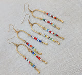 Gold Earrings Beaded Dangle Drop Women Long Colorful Glass Beads