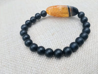 Women Bracelet Agate Black Beaded Jewelry Boho Stretch Handmade