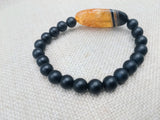 Women Bracelet Agate Black Beaded Jewelry Boho Stretch Handmade