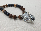 Antique Silver Rhino Pendant Necklace Beaded Black Brown Men Jewelry