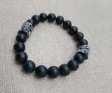 Men Bracelets Beaded Black White Fashion Statement Jewelry Handmade Unisex Size 7.5 Stretch