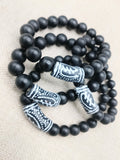 Gye Nyame Bracelet Beaded Men Jewelry Handmade African Adinkra Afrocentric Stretch Black White