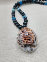 African Necklace Men Large Cowrie Shell Jewelry Black Blue Statement Beaded Ethnic