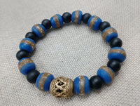 African Bracelet Ghana Beads Men Jewelry Size 8 Gift Black Blue Statement