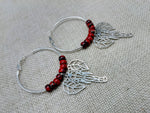 Silver Elephant Earrings Hoop Jewelry Red Women Dangle Gift Ideas