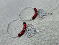 Silver Elephant Earrings Hoop Jewelry Red Women Dangle Gift Ideas