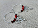 Silver Elephant Earrings Hoop Jewelry Red Women Dangle Gift Ideas
