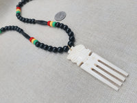 Men's African Necklace Rasta Ghana Beaded Jewelry Duafe Adinkra Black Handmade