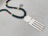 Men's African Necklace Rasta Ghana Beaded Jewelry Duafe Adinkra Black Handmade