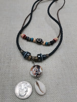 African Women Pendant Cowrie Shell Jewelry Leather Adjustable Tribal Beaded Ethnic