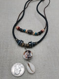African Women Pendant Cowrie Shell Jewelry Leather Adjustable Tribal Beaded Ethnic
