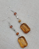 Glass Beaded Earrings Brown Jewelry Silver Women Dangle Handmade