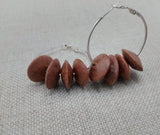 Women's Silver Hoop Earrings Wooden Beads Jewelry Ethnic Handmade