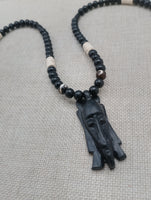 Men's Jewelry African Face Pendant Beaded Necklace Black Brown Handmade