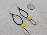 Women Yellow Earrings Black Cowrie Dangle Boho Jewelry Handmade