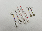 Afrocentric Earrings Cowrie Dangle Jewelry Beaded Long Women Handmade Set of 3