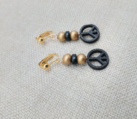 Peace Earrings Wooden Black Gold Small Women Jewelry
