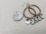Women Leather Brown Dangle Silver Charm Pendant Earrings Boho Jewelry