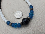 Blue Men Necklace White Black Beaded Jewelry Gift for Him Handmade