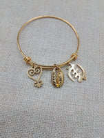 Black Women Bangle Charm Bracelet Queen Jewelry Set of 2 Sankofa Cowrie Gye Nyame Stainless Steel