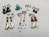 Women Non Pierced Earring Clip On Set of 7 Beaded Silver Jewelry Elephant Ankh Cowrie Gift Ideas for Her