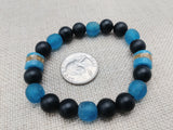 Blue Bracelet Black Beaded Glass Ethnic African Krobo Stone Unisex Jewelry Stretch Size 7