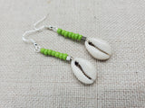 Summer Green Earrings Beaded Cowrie Women Silver Dangle Jewelry
