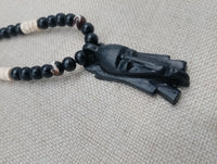 Men's Jewelry African Face Pendant Beaded Necklace Black Brown Handmade