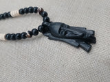 Men's Jewelry African Face Pendant Beaded Necklace Black Brown Handmade