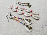 Afrocentric Earrings Cowrie Dangle Jewelry Beaded Long Women Handmade Set of 3