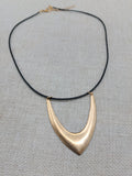 Women Jewelry Set Hammered Round Earrings Beaded V Shape Minimalist Bohemian Brass Gold Tone Necklace