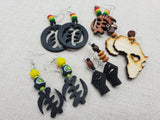 Wooden African Earrings Gye Nyame Jewelry Set of 5 Handmade Dangle
